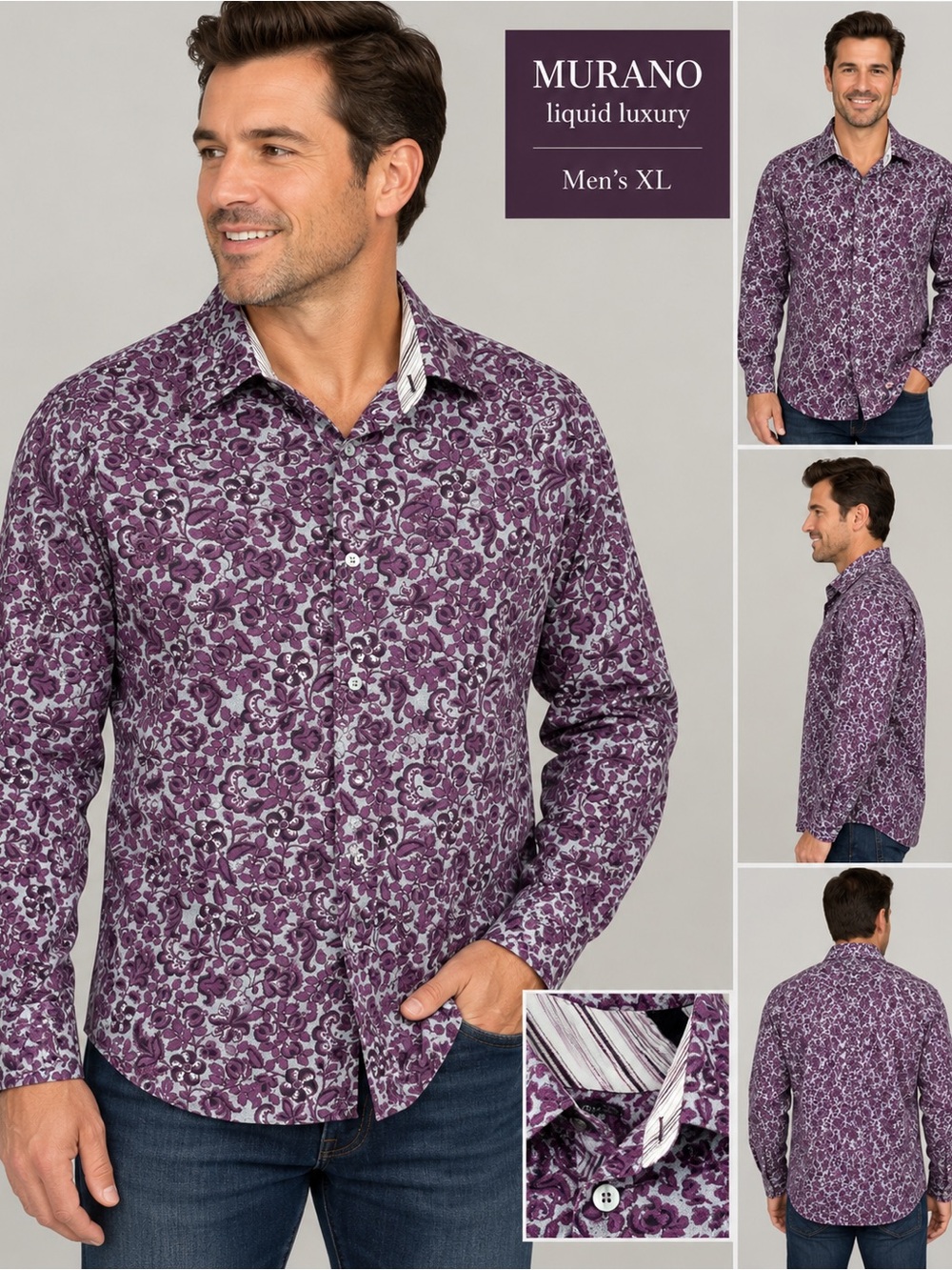 Murano Men's Purple Floral Button-Down Shirt